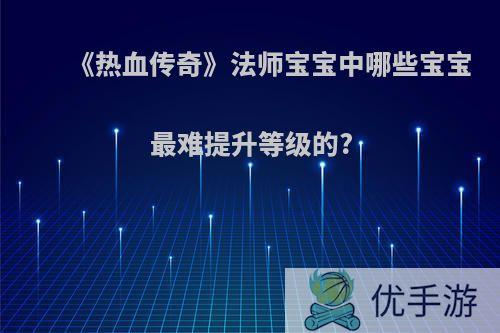 《热血传奇》法师宝宝中哪些宝宝最难提升等级的?