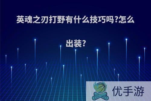 英魂之刃打野有什么技巧吗?怎么出装?