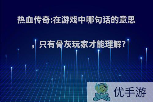 热血传奇:在游戏中哪句话的意思，只有骨灰玩家才能理解?