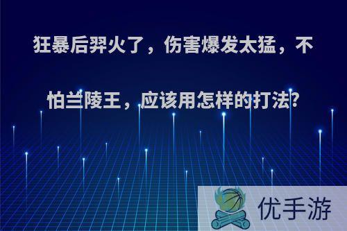 狂暴后羿火了，伤害爆发太猛，不怕兰陵王，应该用怎样的打法?