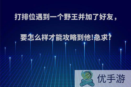 打排位遇到一个野王并加了好友，要怎么样才能攻略到他!急求?