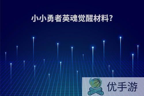 小小勇者英魂觉醒材料?