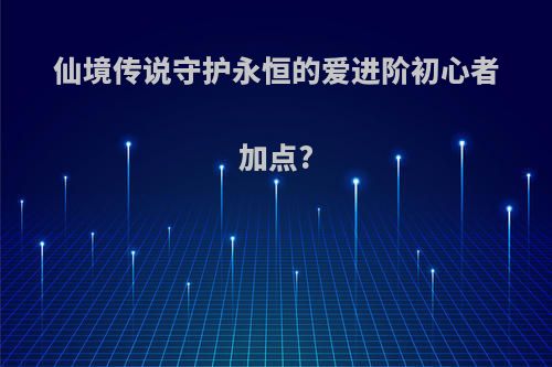 仙境传说守护永恒的爱进阶初心者加点?