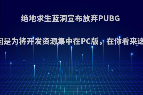 绝地求生蓝洞宣布放弃PUBG Lite，原因是为将开发资源集中在PC版，在你看来这是好事吗?