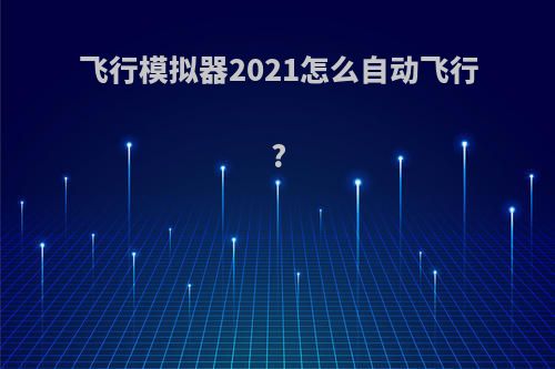 飞行模拟器2021怎么自动飞行?