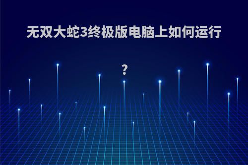 无双大蛇3终极版电脑上如何运行?