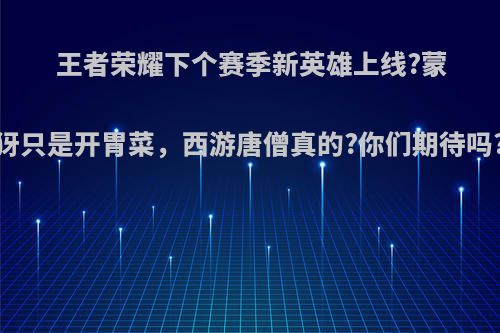 王者荣耀下个赛季新英雄上线?蒙犽只是开胃菜，西游唐僧真的?你们期待吗?